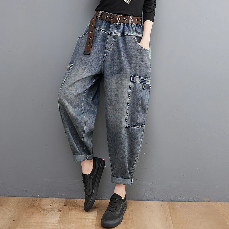 

Loose Casual Mom Jeans Women's Harlan Denim Pants Spring Autumn New Sle Lantern Loose Fit Dad Pants plus Size Carrot Trousers