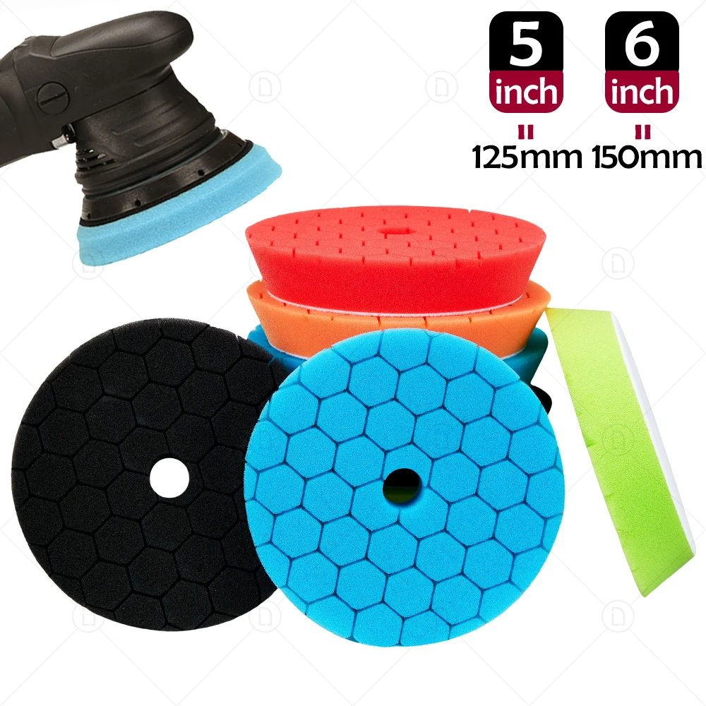 

5/6 Inch 125/150mm Heavy Cutting Sponge Pad Car Headlight Buffing Waxing Detailing Washing Cleaning Polishing Disc Pads Kit