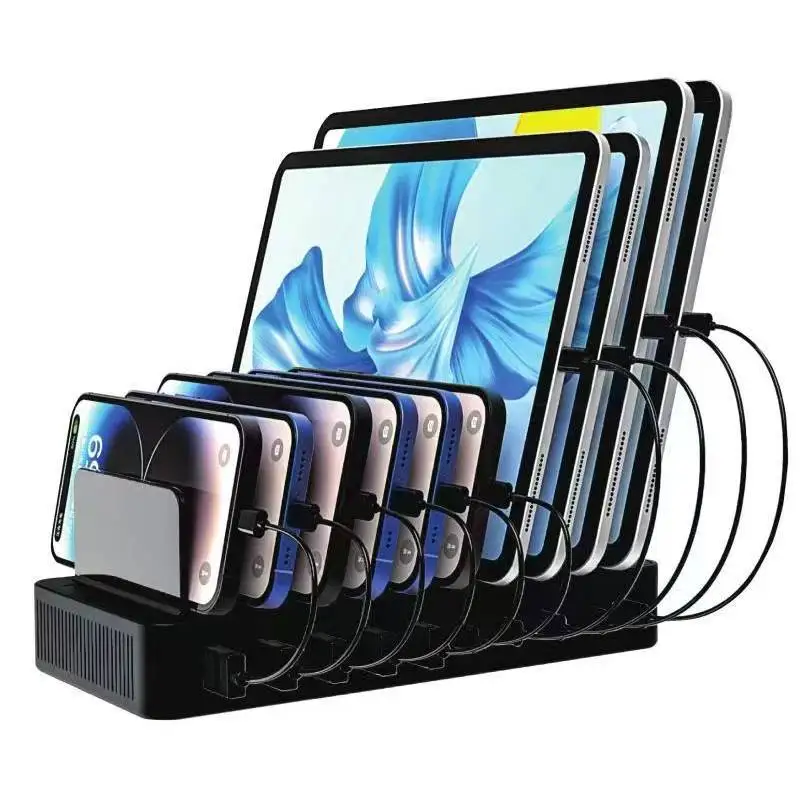 100W Power Hub Charger Stand: 5 USB + 5 Type-C Ports, Charge 10 Devices Together, Works with Phones & Tablets for Home Office