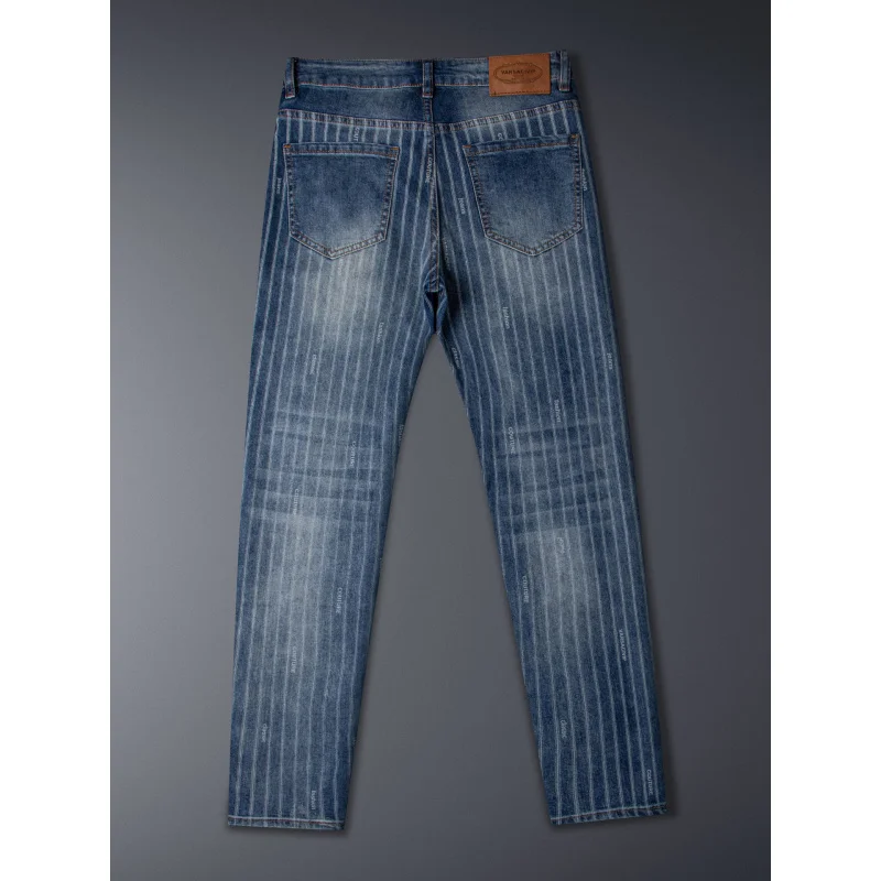 2025 New Men's Jeans Summer Thin Fashion Gentleman Stripe Printed Slim fit Small Foot Casual Pants