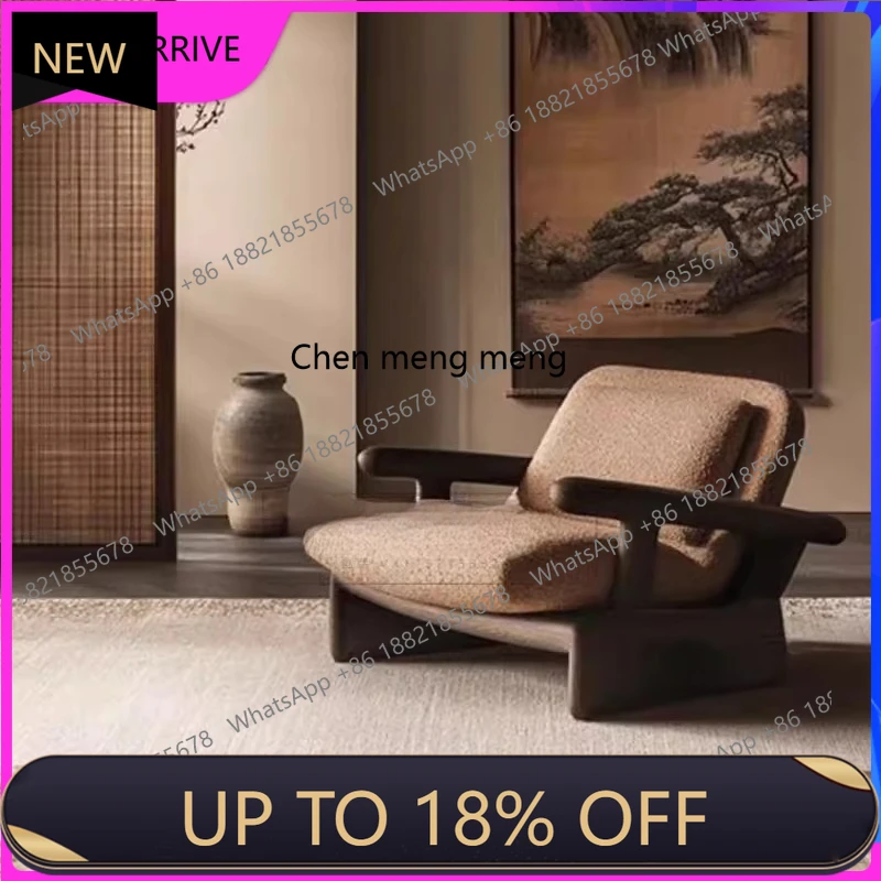 

C88 Retro simple solid wood single sofa, living room leisure chair, homestay, fabric art, negotiation chair