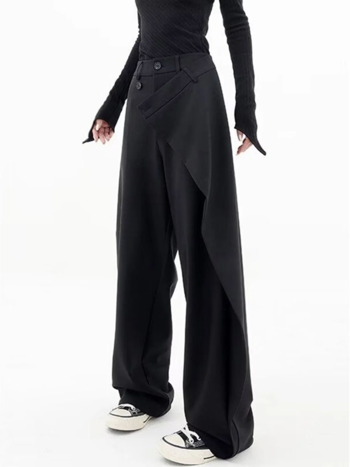 

Voyeuristic Double Layer Men's Suit Pants Casual Long Trousers Irregular Structure Dragging Floor Youth Faion Basic Color