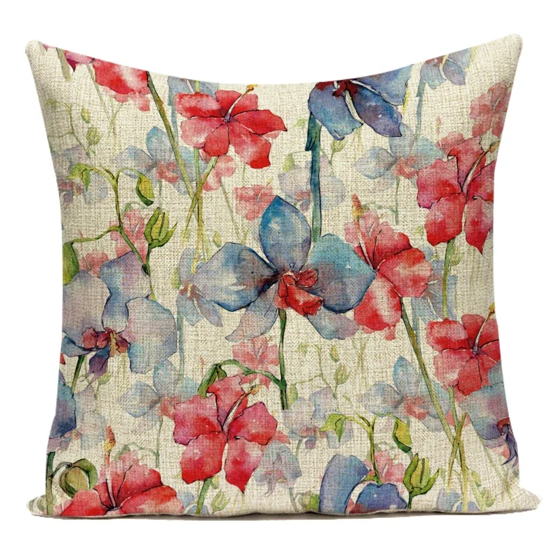 Green Leaves Flower Throw Pillow Case Sofa Car Seat Cushion Cover Home Art Decorative Retro Floral Print Cushion Cases