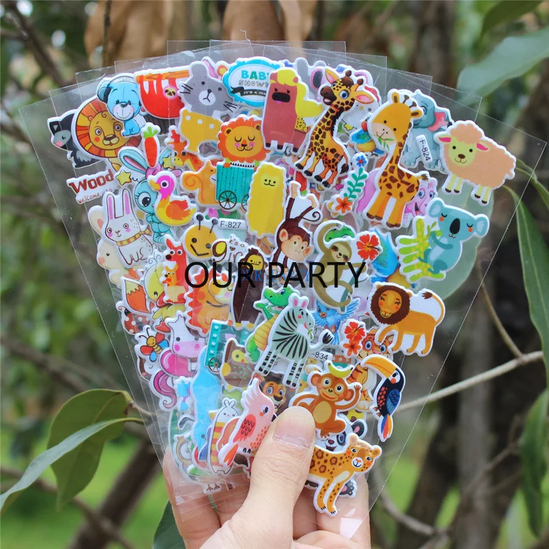 20 Sheets 3D Bubble Mix Stickers Princess Car Animals Waterpoof Sticker Toys for Kids Birthday Party Favors Kindergarten Rewards