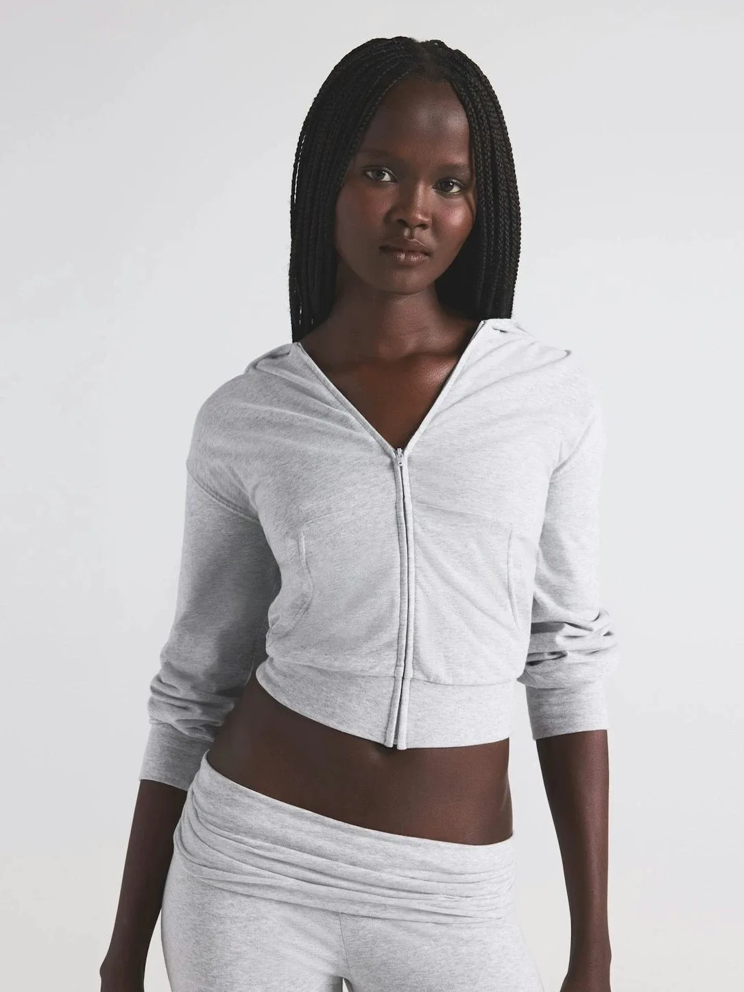 Sudadera con capucha con cremallera de punto de algodón Kim, sudadera ligera y fina con capucha