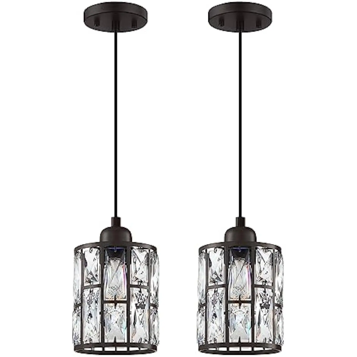 

2 Pack 1 Light Modern Crystal Hanging Kitchen Island Ceiling Pendant Light Fixture, Oil Rubbed Bronze Finish for Bar, Dining Roo