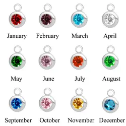 10pcs/lot Stainless Steel  Birthstone Charms Pendants Wholesale diy Jewelry Bracelet Necklace Making  Birth Crystal Stone Charm