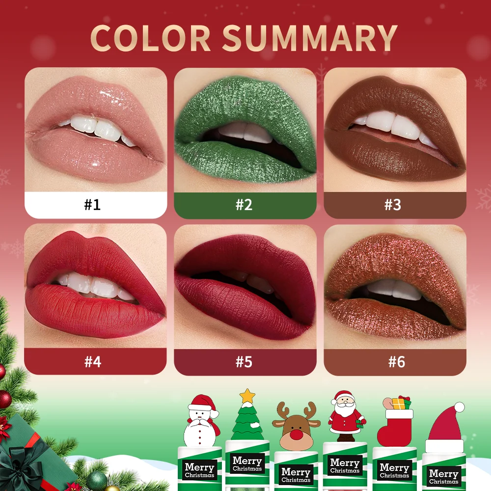 Christmas Colorful Lip Gloss 6 Colors Long Lasting Lip Gloss Moisturizing Lip Balm Lipgloss Jelly Tint for Lips Women's Gift