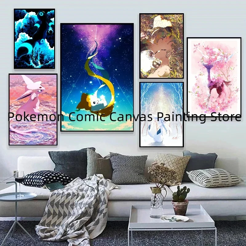 Japanese animation Pokemon Wall Stickers and Posters for Bedroom Decoration Surrounding Art Pictures Christmas Gift for Children