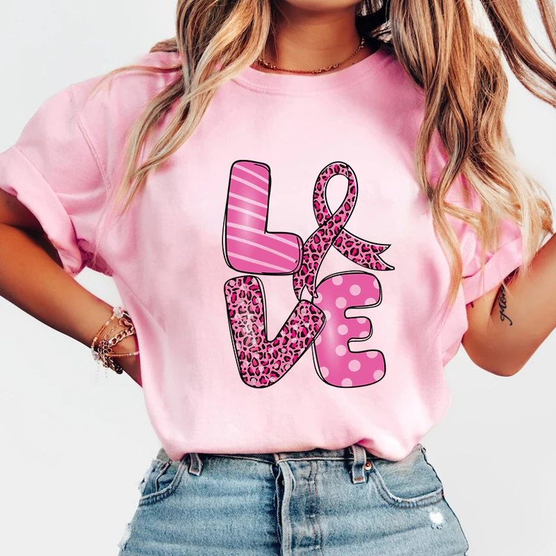 Hot Breast Cancer Awareness Love Graphic Short Sleeve T-Shirts For Women Men Shirts Loose T-Shirt Casual Summer T-Shirts