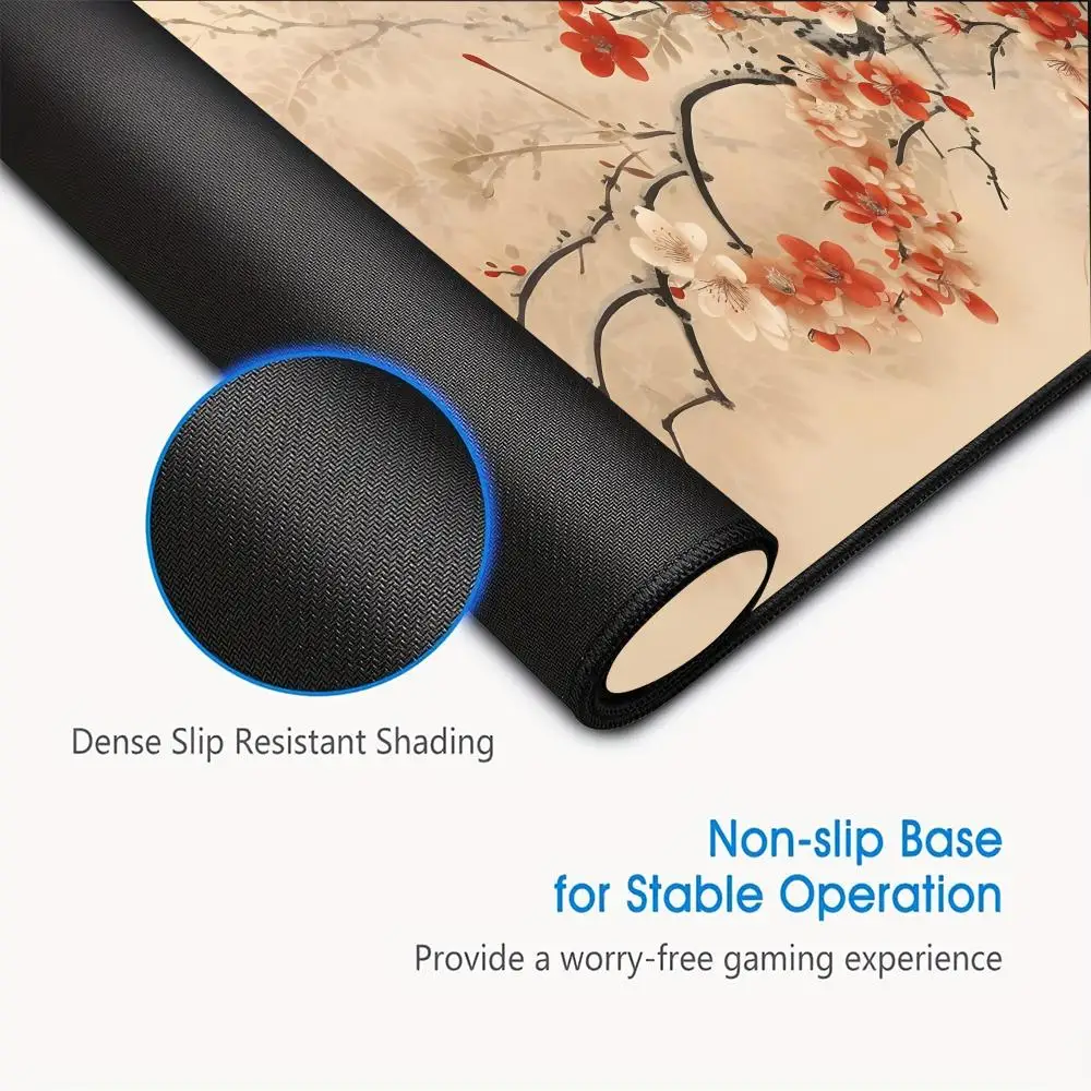 Tapete de mouse elegante com estampa de flor de ameixa – fundo de borracha antiderrapante, lavável, perfeito para trabalho, jogos e mesas de escritório