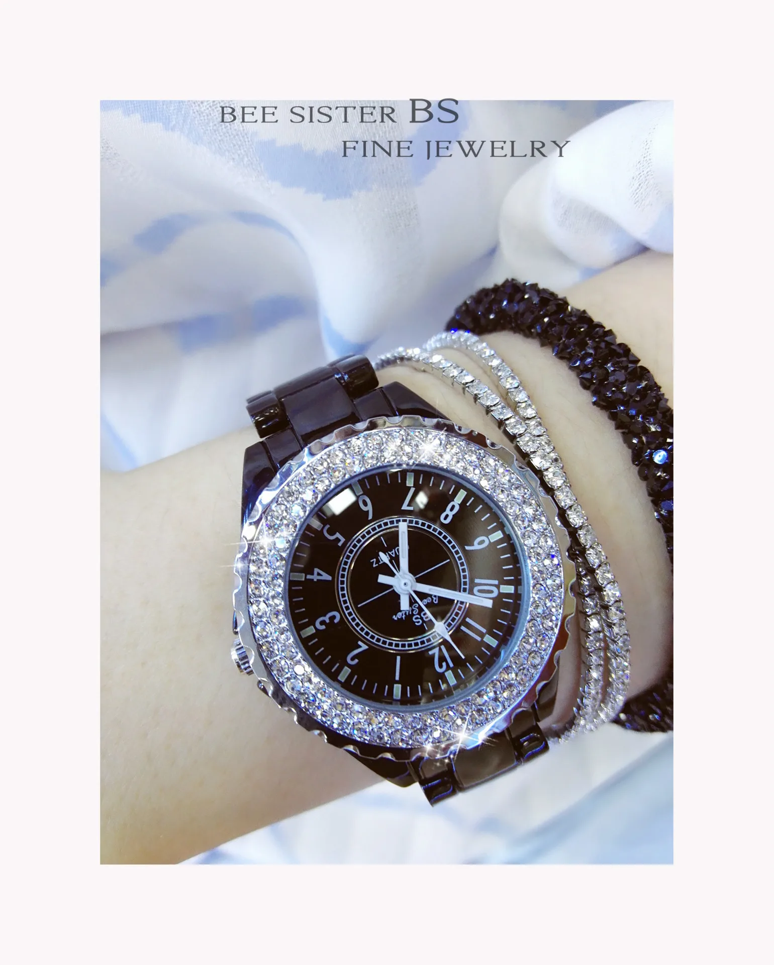 Reloj de mujer de marca, relojes de cerámica ligeros de lujo, reloj de pulsera de cuarzo a la moda con diamantes simples y resistentes al agua para mujer, regalo
