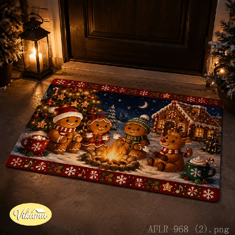 VIKAMA Santa Claus Snowman Plaid Welcome Doormat Indoor Outdoor Kitchen Bedroom Non Slip Flannel Entrance Floor Rug Home Decor