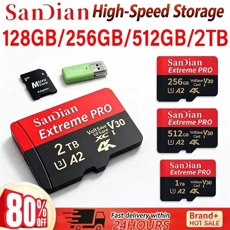 128GB USB-Adapter SD-Speicherkarte 256GB Hochgeschwindigkeits-Micro-TF-Karte Klasse 10 Hohe Kapazität für Mobiltelefon Laptop PC Kamera Mac