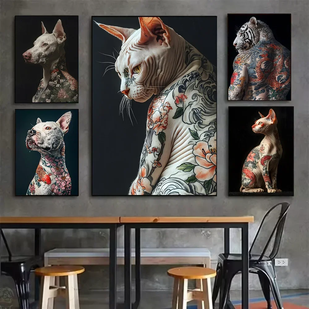 Domineering animal tattoo cool Poster Aesthetic Canvas Painting Posters and Prints Wall Art Picture For Living Room Decoratio