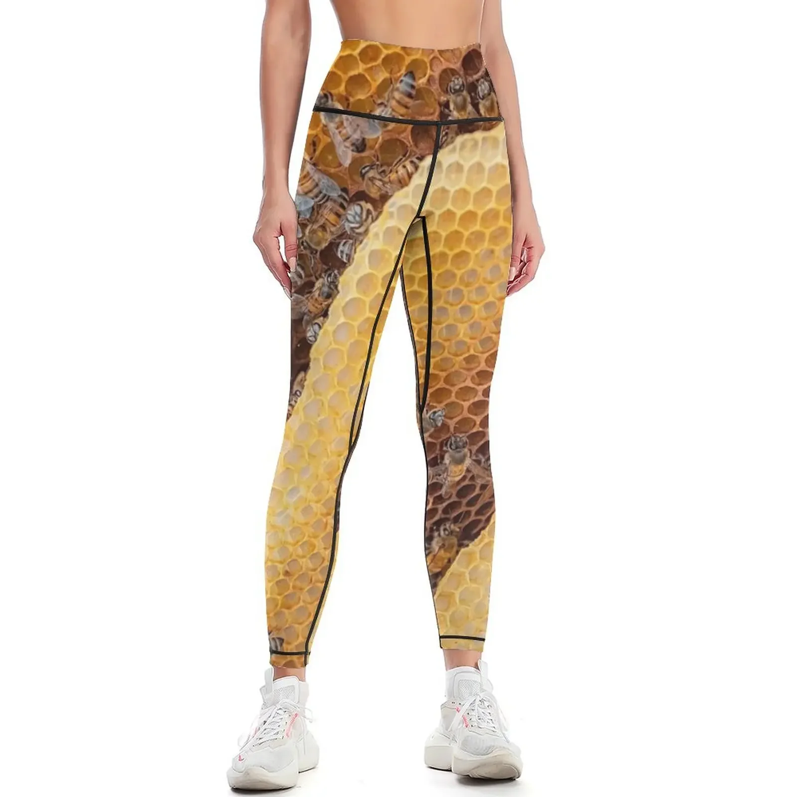 

Honeybees on honeycomb Macro Photography Leggings trousers Training pants sporty woman gym push up fitness Womens Leggings