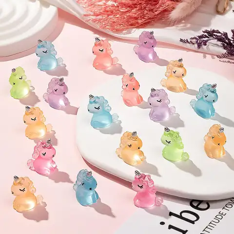 Mini Figurines de licorne lumineuses en résine, 10/20 pièces, brillent dans la nuit, petit ornement de licorne pour bricolage, paysage de jardin féerique