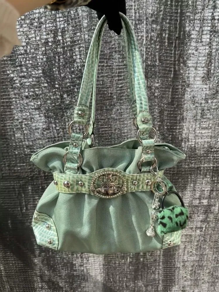 y2k Hot Girl 2000s New vintage bright color distressed Gothic punk underarm bag large capacity tote bag crossbody bag