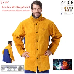 Leather Welding Jacket Flame Heat Spark Abrasion Resistant Apparel Cowhide Welder Working Protection Clothing