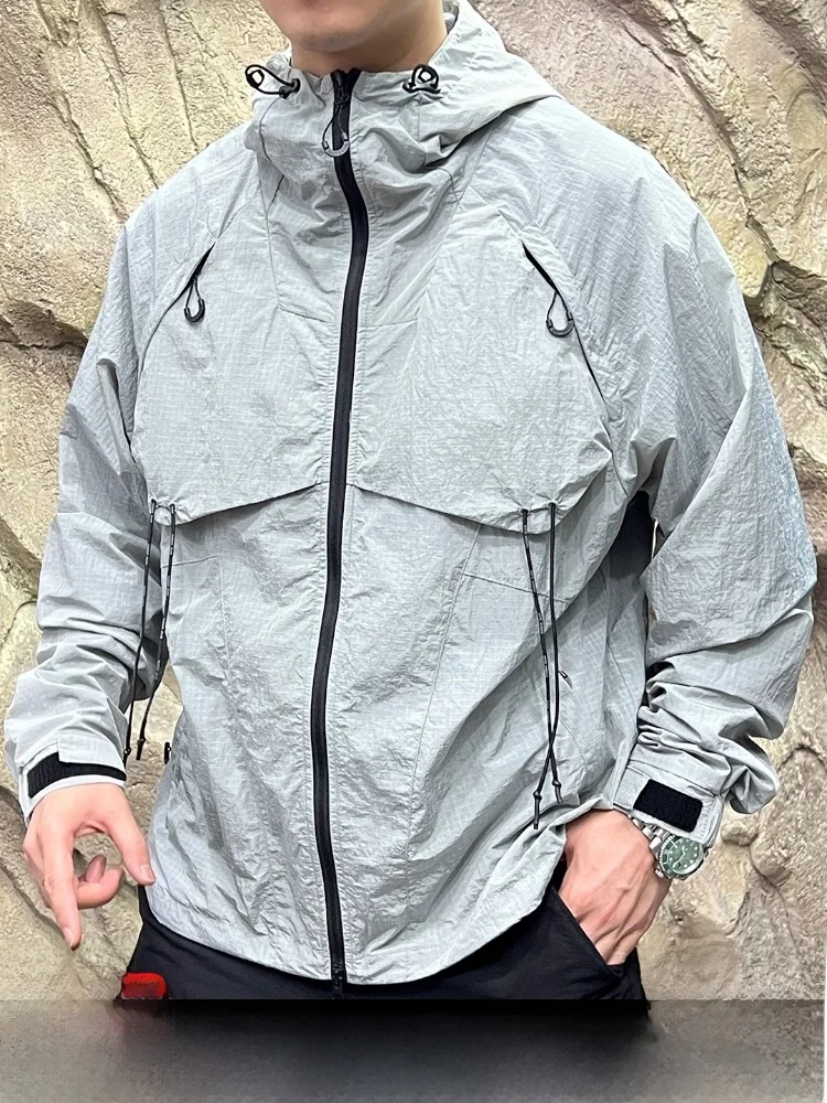 

Outdoor Nylon Jaet with Hood for Couples Tactical Windproof Long Sve Coat Casual Loose Fit Youth Autumn Workwear Sle