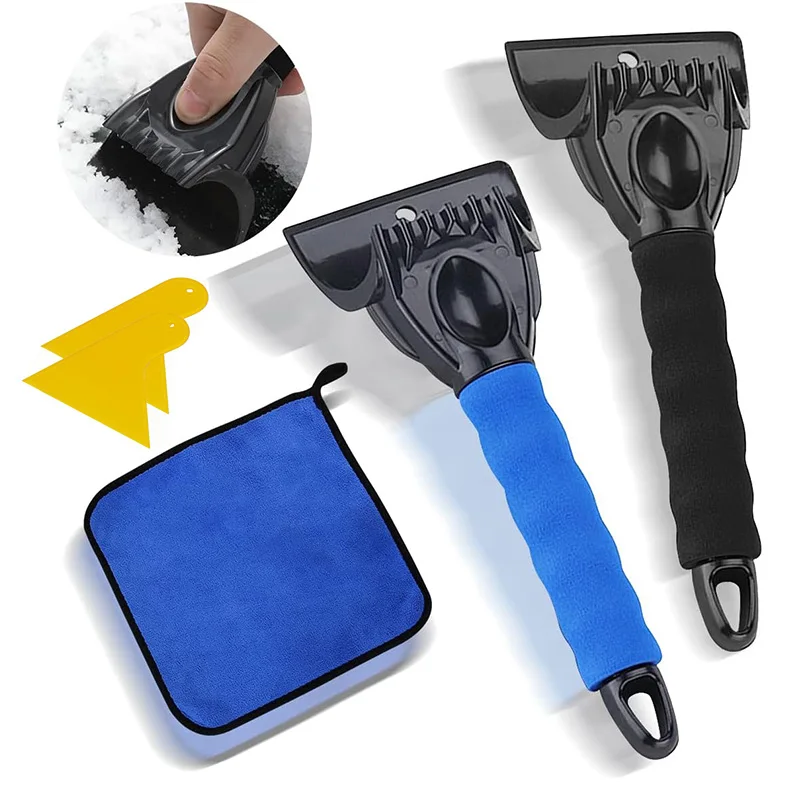 Rascadores de hielo para parabrisas de coche, raspador de nieve con toalla, herramientas de eliminación de escarcha de nieve para vehículo, Mini pala para cepillo de hielo para nieve, uso en invierno