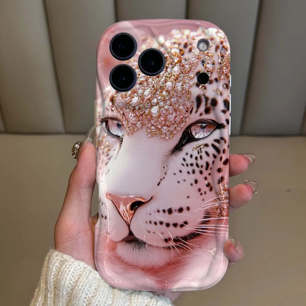 

Leopard Cute Pink Pattern For iPhone 17 16 15 14 13 12 11 XR Air Mini Pro Plus Max Wave Oil White Soft Shockproof Phone Case