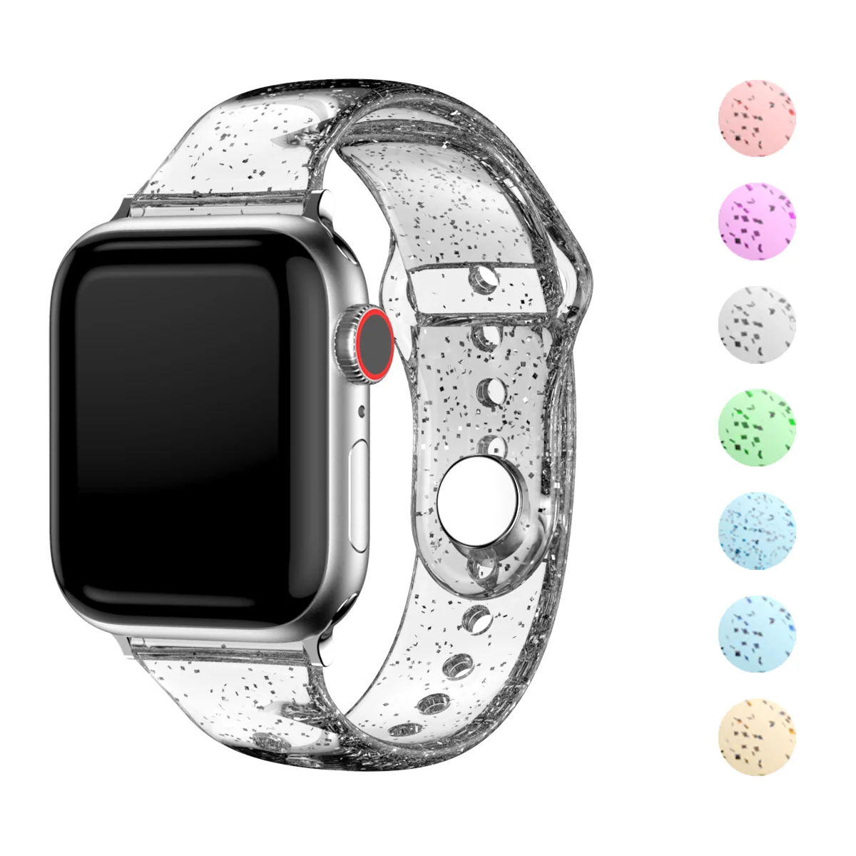 Strap Silicone Transparente para Apple Watch, Glitter Band para Mulheres, Sport iWatch, Band 40mm, 44mm, 45mm, 41mm, 38mm, 42mm, 49, 6, 9, 8, 7, SE,