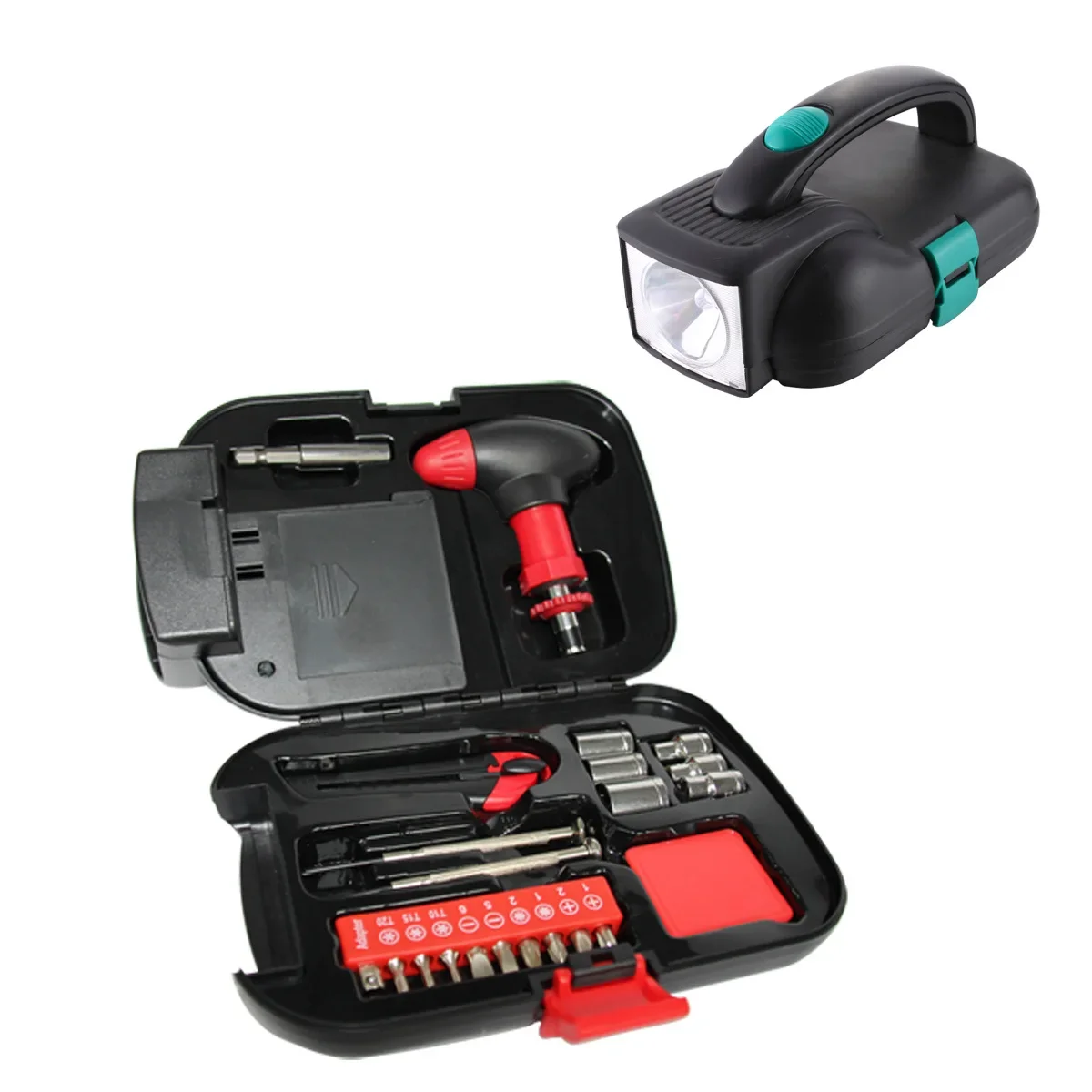 Tool light flashlight toolbox with light set Tool flashlight set Tape measure