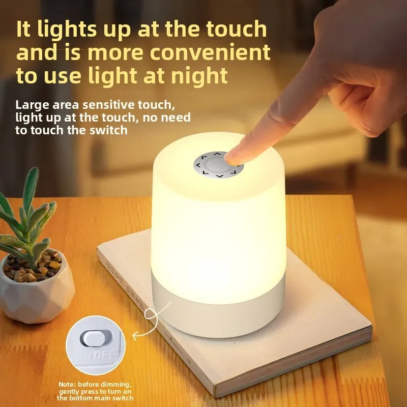 USB Charging LED Night Light 3 Color Modes Touch Dimmable Portable Bedside Table Lamp Soft Warm Light for Bedroom Baby Room Home