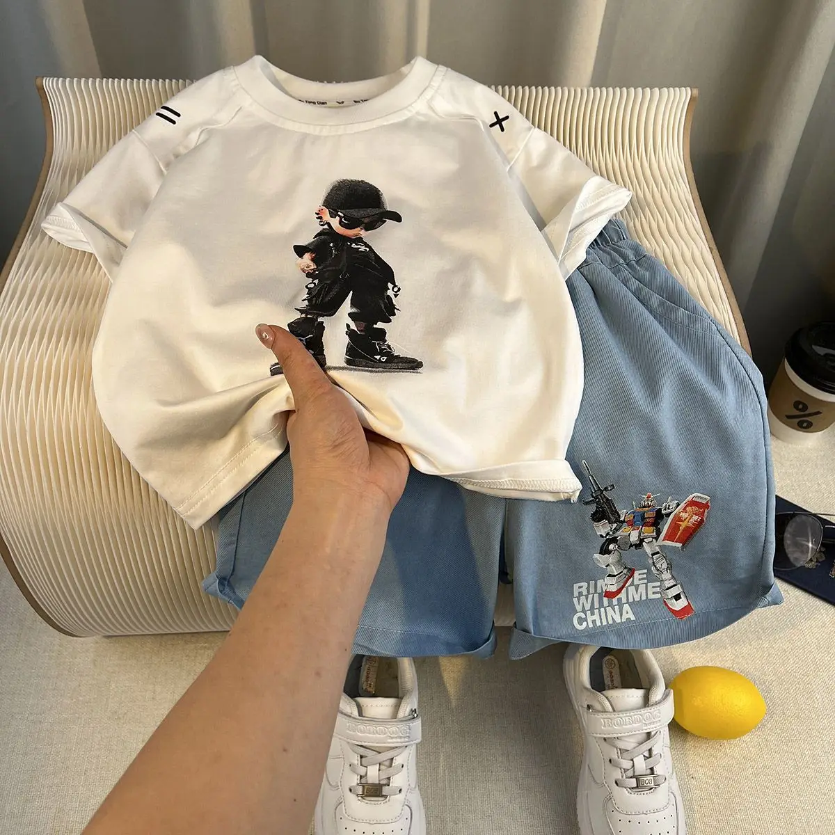

2-Piece Baby Boys Summer Collared Short Sleeve Top Casual Denim Shorts Casual Comfort Sports Suit for Toddler Boy 2-11 Years