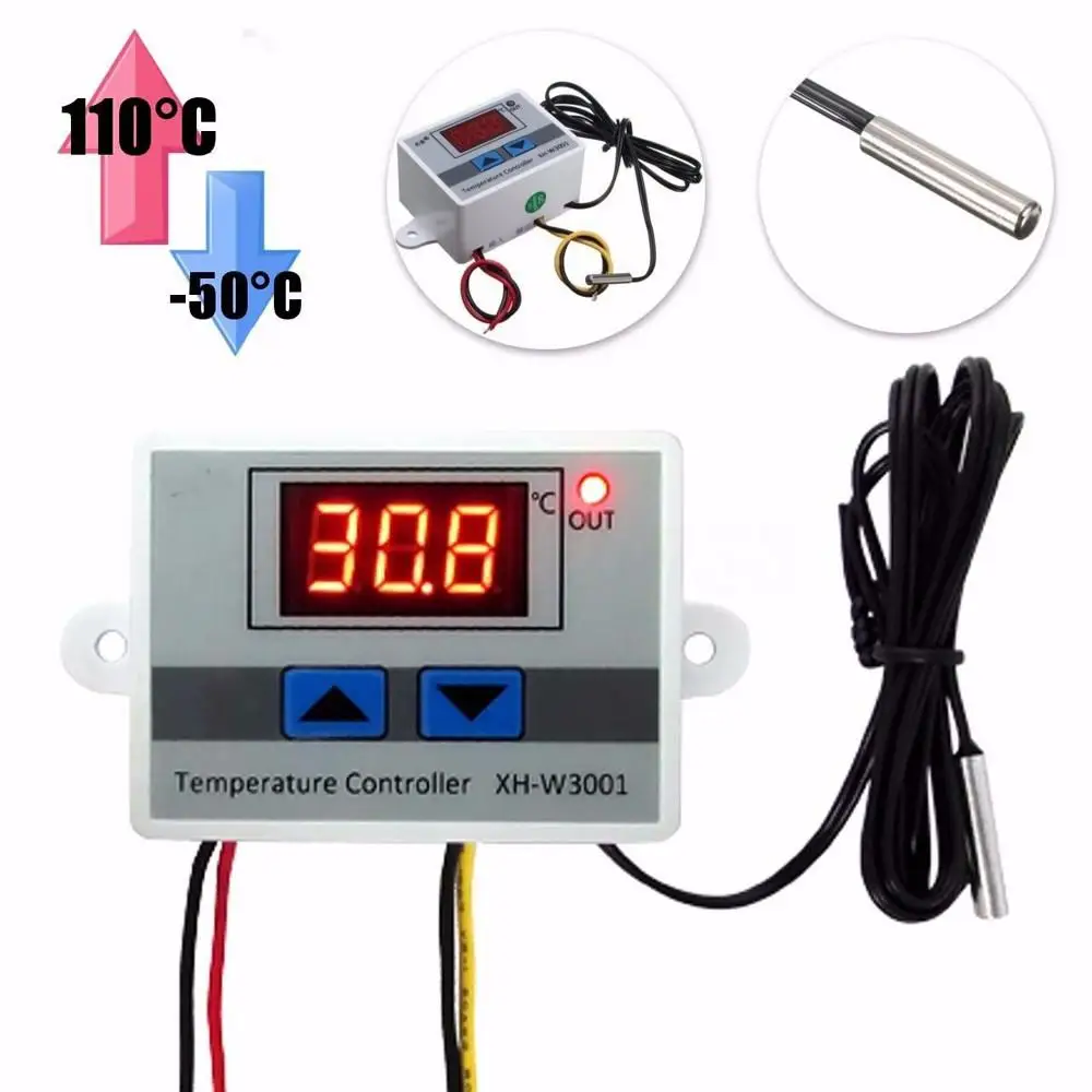 XH-W3001 W3001 Temperature Controller Digital LED Temperature Controller Thermometer Thermo Controller Switch Probe DC12/AC220V