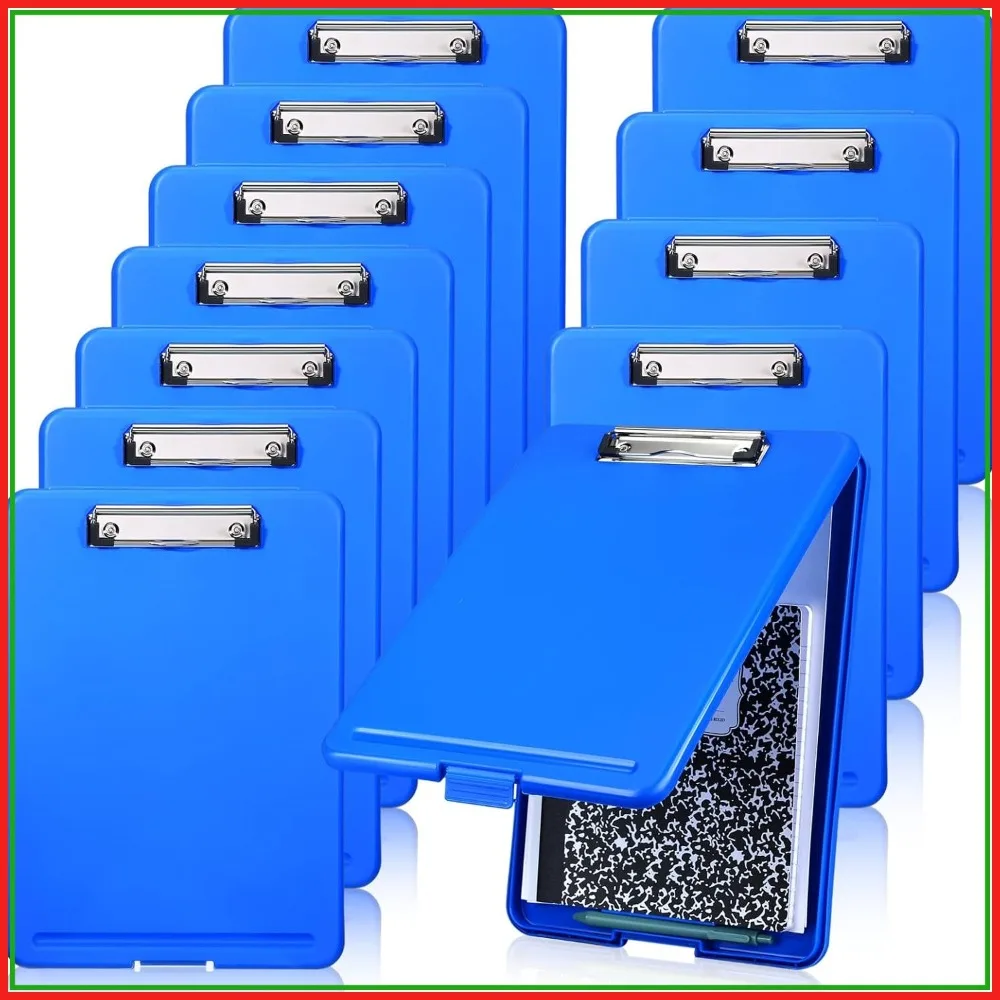 

12 Pack Plastic Clipboard with Storage Heavy Duty A4 Writing Board with Pen Holder for Office School Nurse Teacher