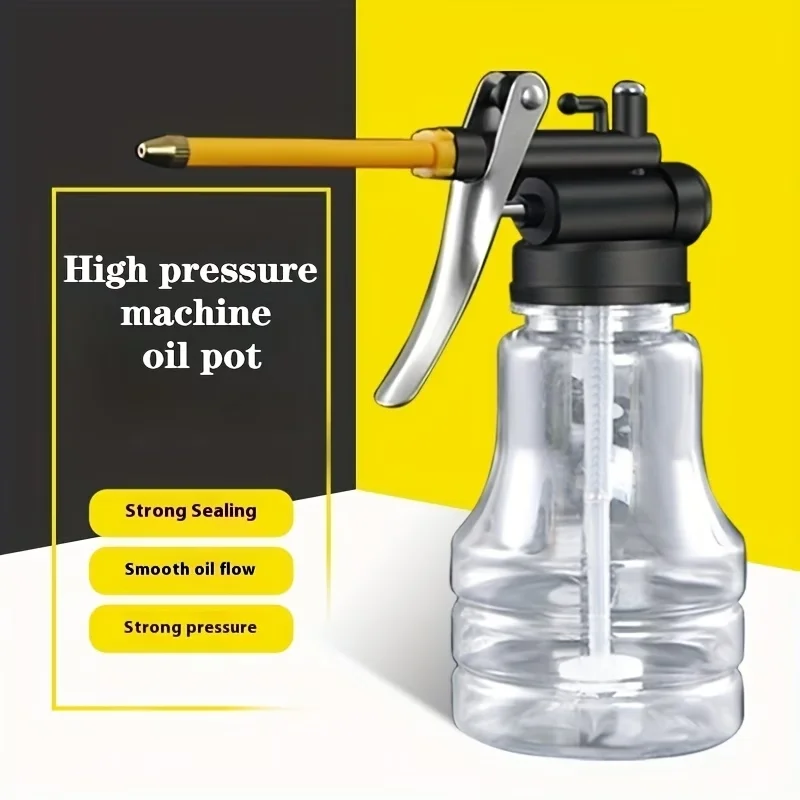 High Pressure Engine Oil Can, Heavy-Duty Lubricator with Brass Nozzle, Anti-Drip & Leak-Proof ABS Hose, Ideal for Vehicle Engine