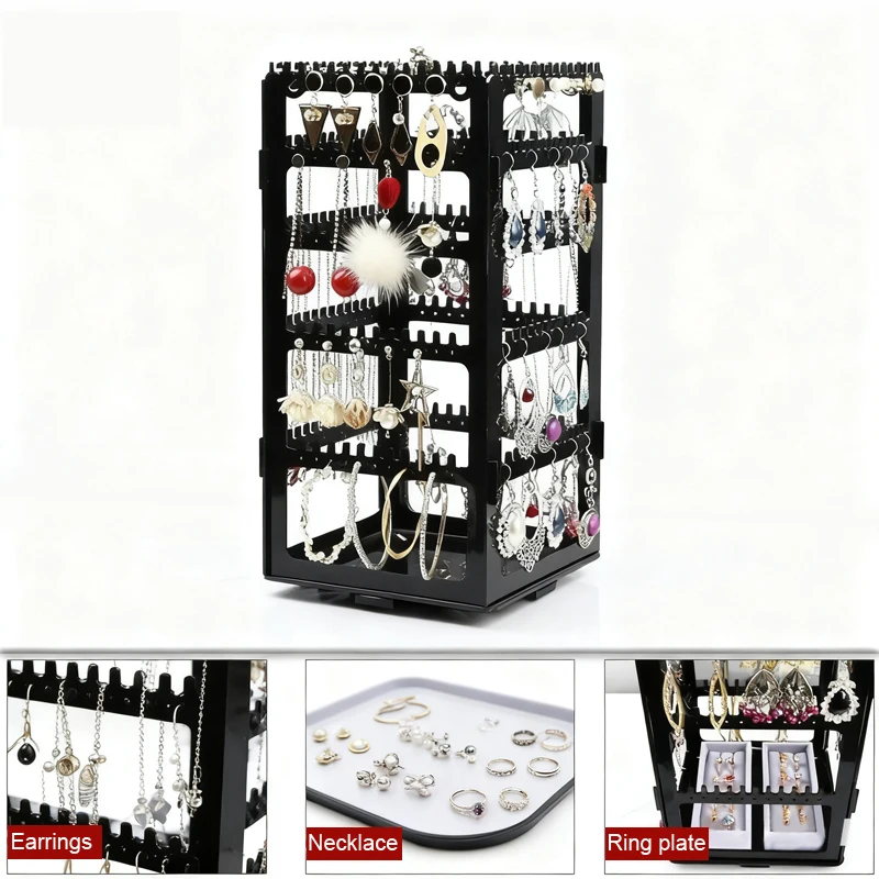 1set Jewelry Organizer 360 Degree Rotating Store Display Stand for Rings Bracelets Watches Jewelry Earrings Desktop Storage Rack