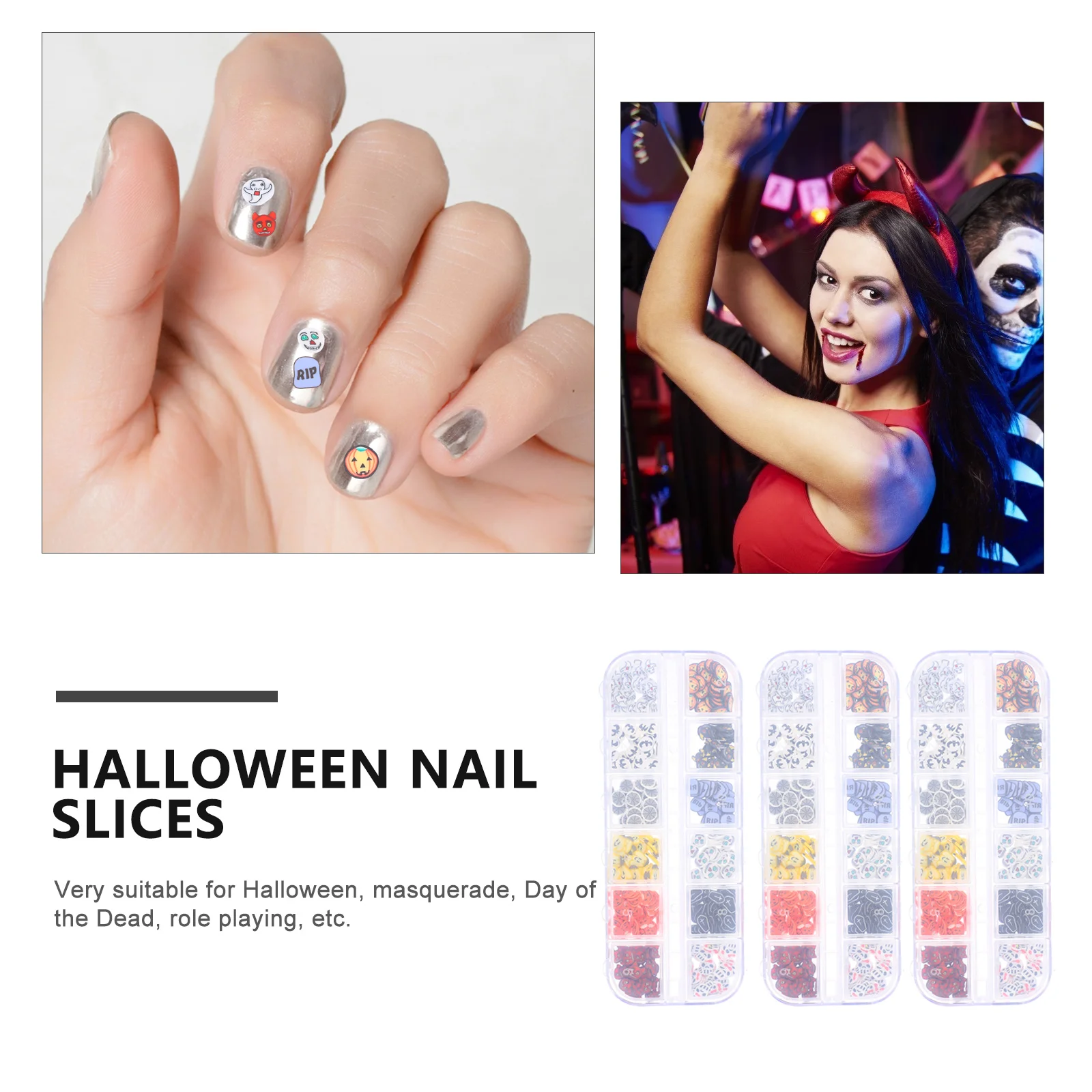 

3 Boxes Nail Stickers Decal Halloween Pumpkin Decors Slices Decoration Craft Flakes