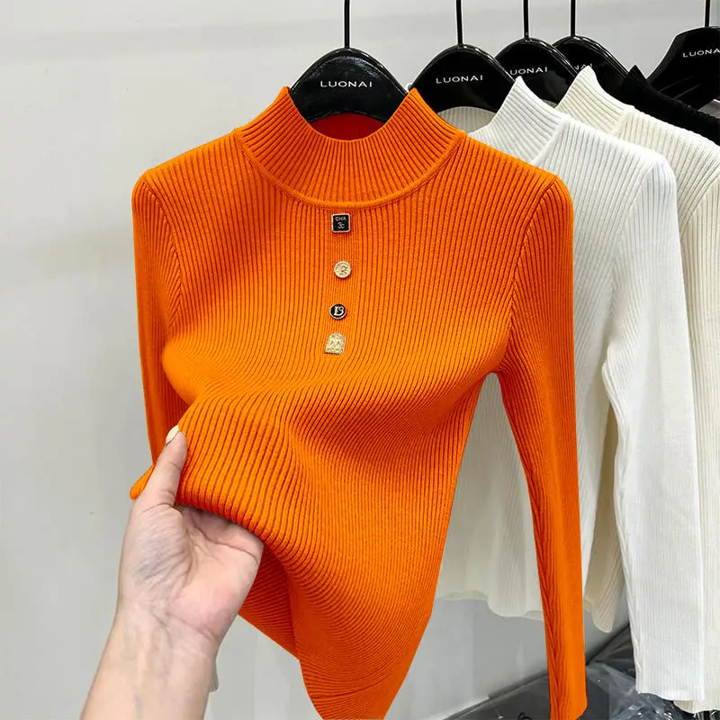 Suéter de Cuello medio alto para mujer, camisa de punto con parte superior debajo de la parte inferior, ropa de otoño e invierno, novedad de 2023