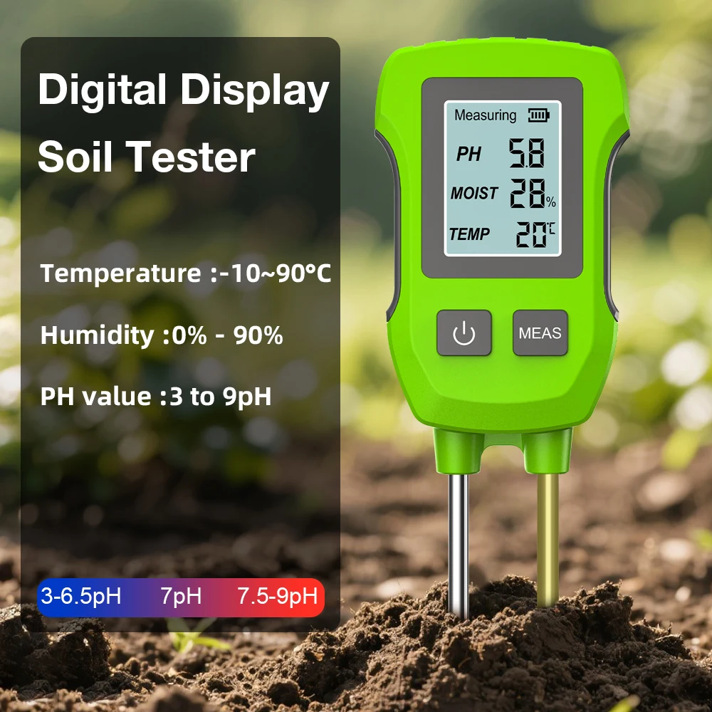 

Digital PH Soil Meter 3 in 1 Garden Soil Acidity Temperature Moisture Tester Dual Pin Soil Detector for Flower Plants Gardening