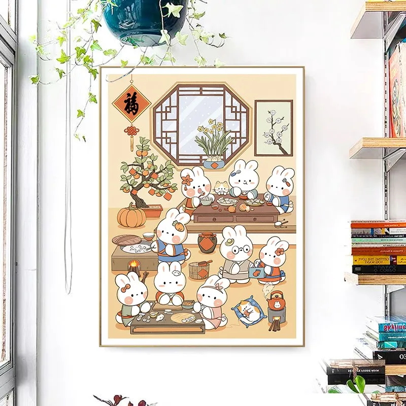 DIY Cartoon Lovely Rabbits Painting Cross Stitch Complete Kits Embroidery Needle Arts & Craft Printed Canvas Home Decoration