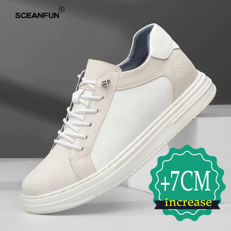 Sapatos de elevador para homens da moda tênis casuais homens aumento de altura invisível couro genuíno respirável elevador 7cm luxo heighte