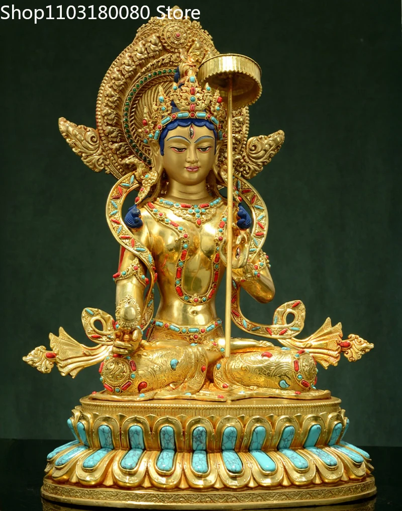 37cm Copper gilding inlay Maha sitatapatra buddha statue Nepal Tibet White Umbrella Mother-Buddha sculpture