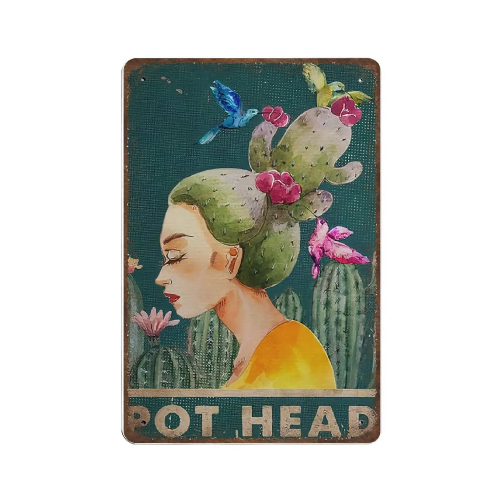 

Vintage Metal Tin Sign Plaque,Girl Pot Head Tin Sign, Love Succulent Gardening Wall Art,Man cave Pub Club Cafe Home Decor Plate，