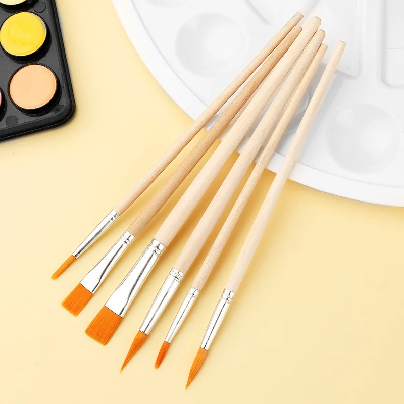 Neue 6Pcs Acryl Pinsel Palette Set Nylon Haar Pinsel für Kind Maler Geschenk Aquarell Kunst Pinsel Palette Schule liefert