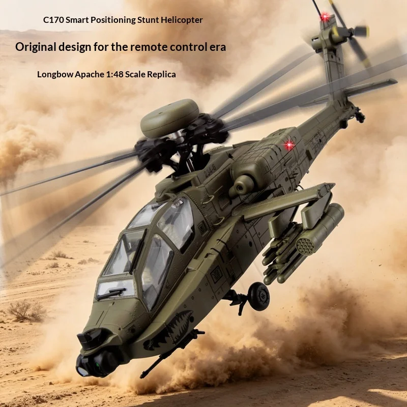 Rc Era C170 Rc Helicopter 6ch Optical Flow Positioning Apache Brushless Stunt Armed Rc Helicopter Model One-Key Inverted Toys