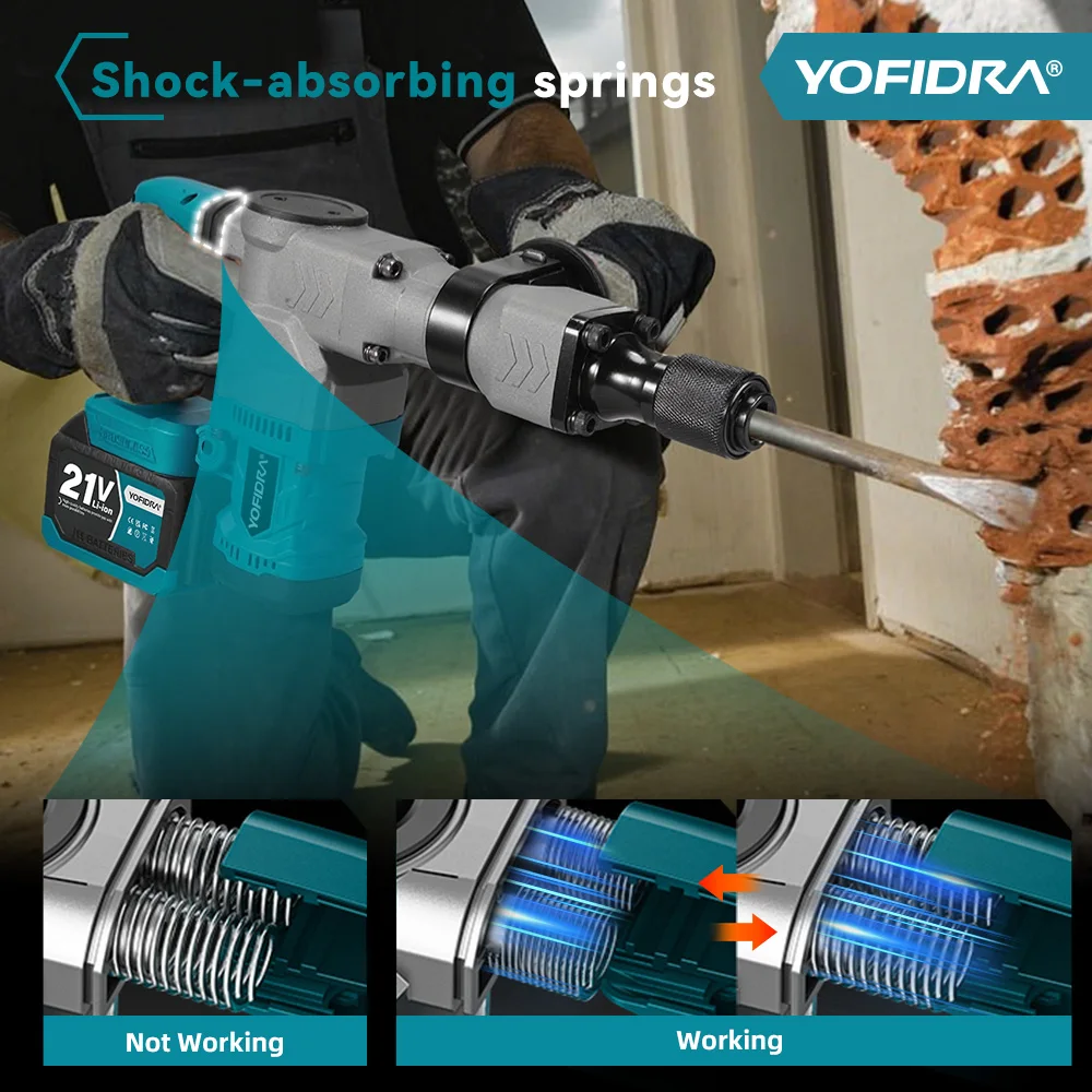 YOFIDRA 6000W Bürstenloser Elektrischer Schwerlast-Schlagbohrer Multifunktions-Schraubendreher Rotationsbohrwerkzeug für Makita-Akku