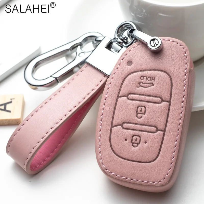 Leather Car Key Case Cover Holder For Hyundai Tucson Sonata Santa Fe Creta ix25 ix35 i10 i20 Verna Solaris Mistra Elantra Accent