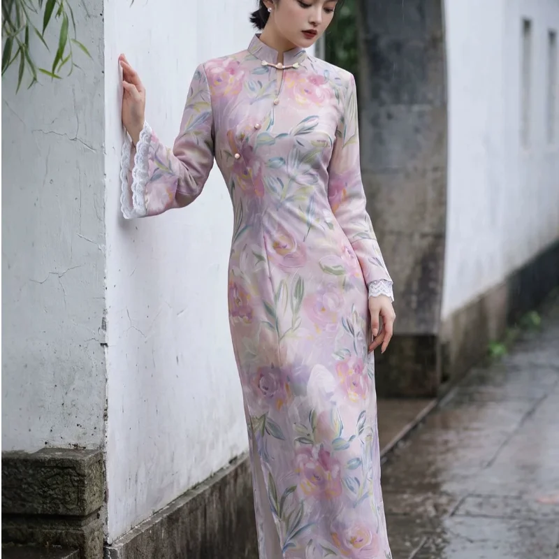 abito-da-festa-cinese-elegante-in-raso-stampato-con-pizzo-patchwork-maniche-lunghe-colletto-alla-coreana-morbido-per-uso-quotidiano
