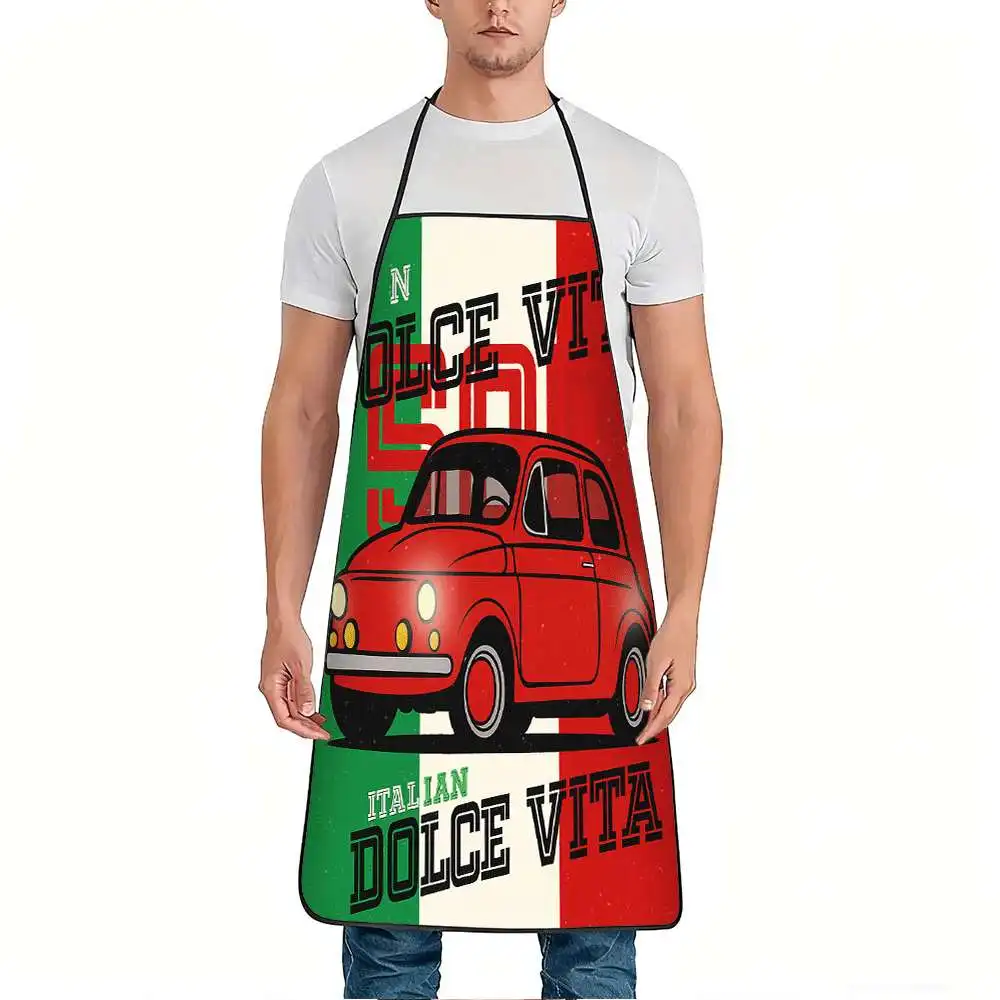 1 Piece of Fun Italian-Themed Apron, Red Fiat Italian National Car Design, Sweet Life Retro Design Apron, Unisex, Perfect for Crafts, Baking, Painting, Kitchen and Household Cleaning, Home Cooking, Chef, Waiter, Cafe, and Barbecue Shop Aprons, 21.7× 28.7inch , Perfect Holiday Gift Idea for Family and Friends
