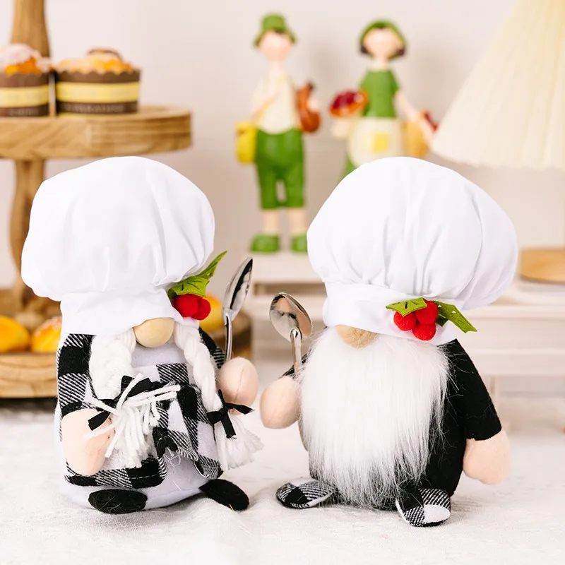 Chef's Day Kitchen Ornaments Spoon Raising Plaid Dwarf New Faceless Chef Dwarf Doll Creative Decoration Chef Festival Ornaments