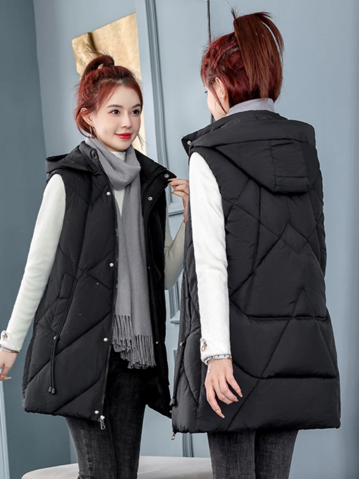 Gilet en coton matelassé pour femme, mi-long, style coréen, grande taille, Jaet Thi, vêtements d'extérieur, automne-hiver, nouvelle arrivée