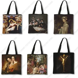 New Rembrandt Oil Painting Tote Bag Retro Art Fashion Travel Bag Women Portable Eco Shopping High Quality Foldable Handbag